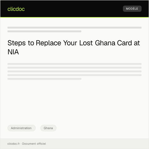 Document preview: Application for Replacement of Lost Ghana Card at NIA Office — Administration, Ghana