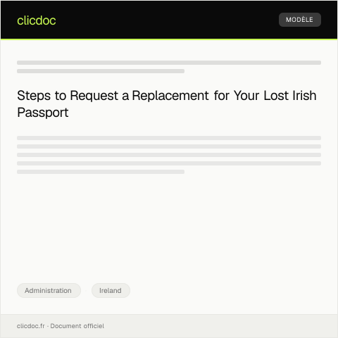 Document preview: Application for Replacement of Lost Passport from Irish Passport Office — Administration, Ireland