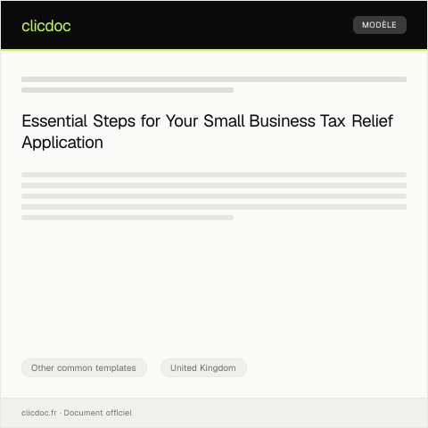 Document preview: Application for Small Business Tax Relief — Other common templates, United Kingdom