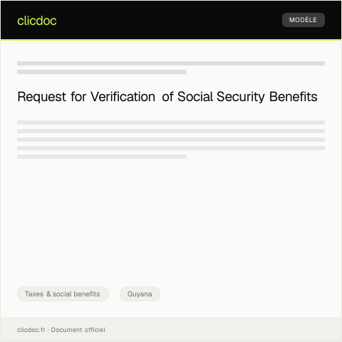 Document preview: Application for Social Security Benefit Verification from the Social Protection Ministry — Taxes & social benefits, Guyana