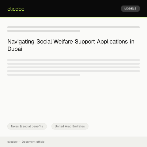 Document preview: Application for Social Welfare Support from Dubai Social Services — Taxes & social benefits, United Arab Emirates