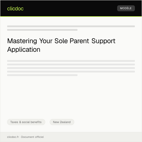 Document preview: Application for Sole Parent Support from Work and Income — Taxes & social benefits, New Zealand