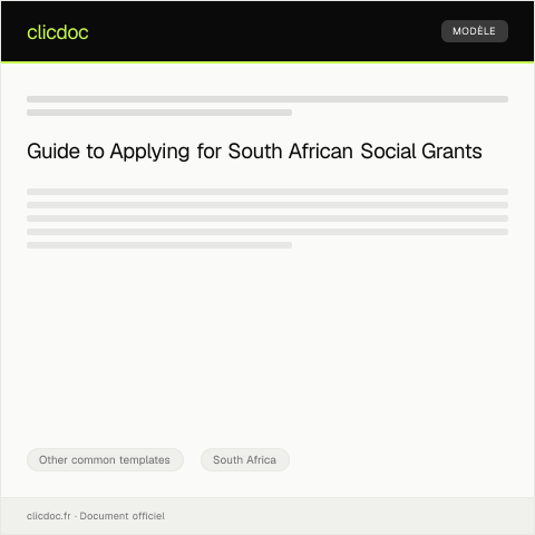 Document preview: Application for South African social grant registration — Other common templates, South Africa
