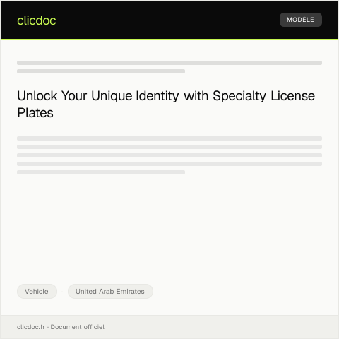 Document preview: Application for Specialty License Plates (طلب لوحات ترخيص مميزة) — Vehicle, United Arab Emirates