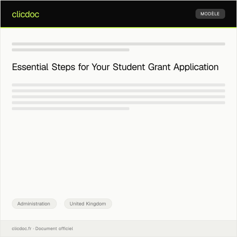 Document preview: Application for Student Grant or Bursary — Administration, United Kingdom