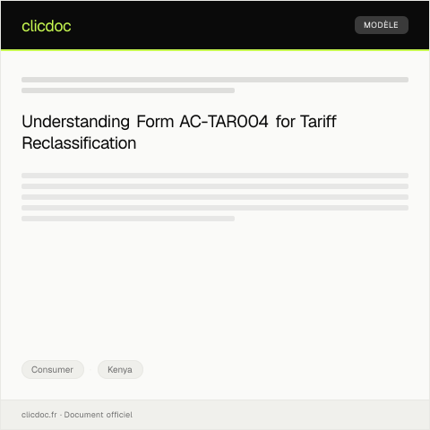 Document preview: Application for Tariff Reclassification (Form AC-TAR004) — Consumer, Kenya