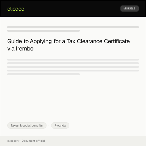 Document preview: Application for Tax Clearance Certificate via Irembo — Taxes & social benefits, Rwanda