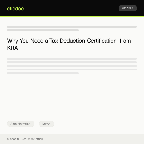 Document preview: Application for Tax Deduction Certification from Kenya Revenue Authority — Administration, Kenya