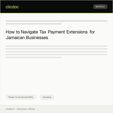 Document preview: Application for Tax Payment Extension for Business — Taxes & social benefits, Jamaica