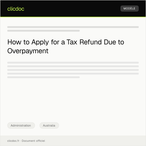 Document preview: Application for Tax Refund Due to Overpayment — Administration, Australia