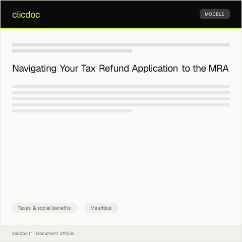 Document preview: Application for Tax Refund for Overpaid Income Tax to Mauritius Revenue Authority — Taxes & social benefits, Mauritius