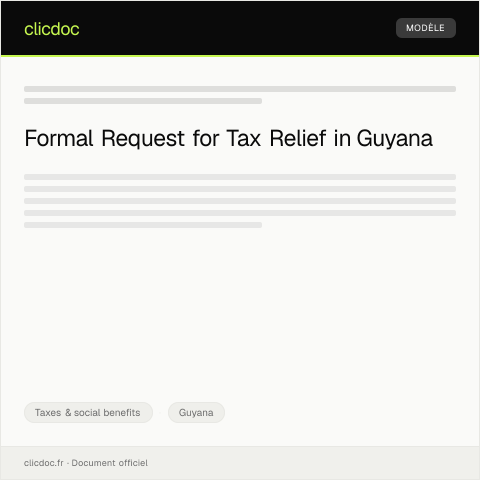 Document preview: Application for Tax Relief Due to Income Reduction — Taxes & social benefits, Guyana