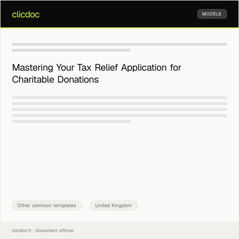 Document preview: Application for Tax Relief on Charitable Donations — Other common templates, United Kingdom