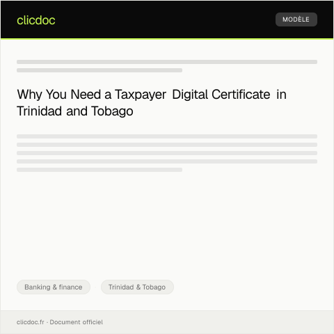 Document preview: Application for Taxpayer Digital Certificate — Banking & finance, Trinidad & Tobago