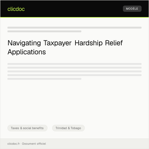 Document preview: Application for Taxpayer Hardship Relief — Taxes & social benefits, Trinidad & Tobago