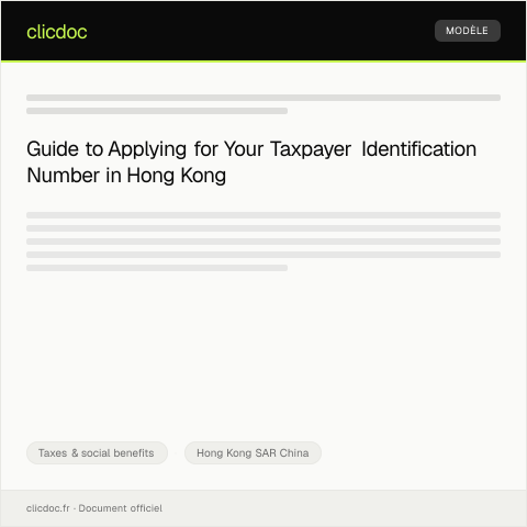 Document preview: Application for Taxpayer Identification Number / 納稅人識別號申請 — Taxes & social benefits, Hong Kong SAR China