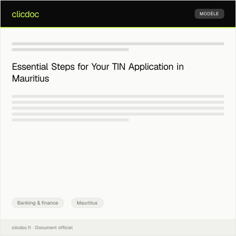 Document preview: Application for Taxpayer Identification Number (TIN) — Banking & finance, Mauritius