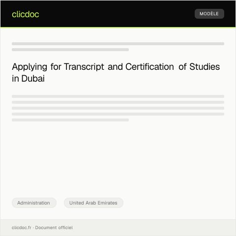 Document preview: Application for Transcript and Certification of Studies from Dubai Education Zone — Administration, United Arab Emirates