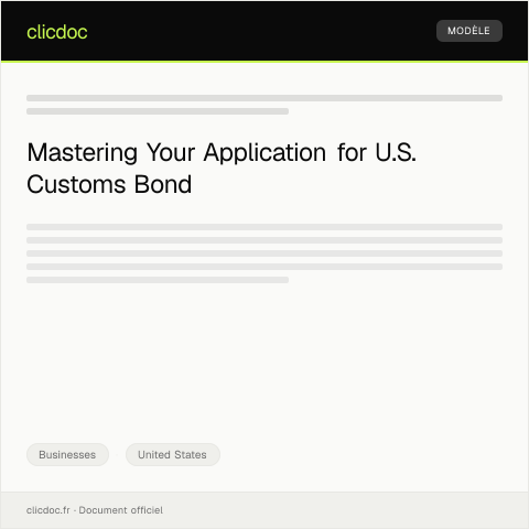Document preview: Application for U.S. Customs Bond — Businesses, United States