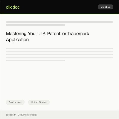 Document preview: Application for U.S. Patent or Trademark Registration — Businesses, United States
