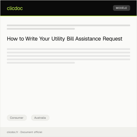 Document preview: Application for Financial Assistance for Utility Bills during Hardship — Consumer, Australia