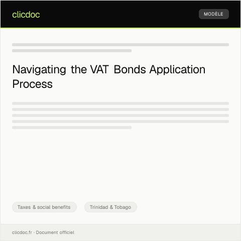 Document preview: Application for VAT Bonds — Taxes & social benefits, Trinidad & Tobago