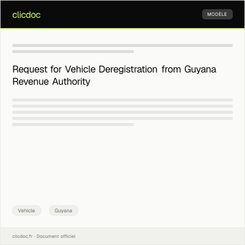 Document preview: Application for Vehicle Deregistration from Guyana Revenue Authority — Vehicle, Guyana