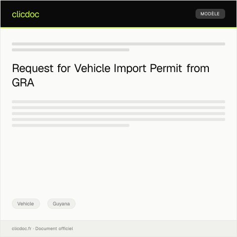 Document preview: Application for Vehicle Import Permit from the Guyana Revenue Authority — Vehicle, Guyana