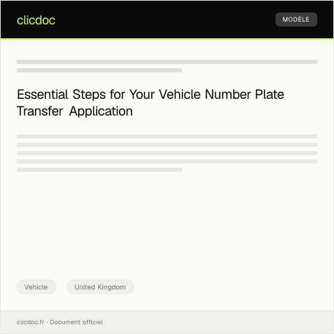 Document preview: Application for Vehicle Number Plate Transfer — Vehicle, United Kingdom