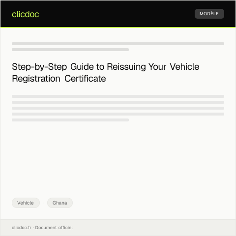 Document preview: Application for Vehicle Registration Certificate Reissue from Driver and Vehicle Licensing Authority — Vehicle, Ghana