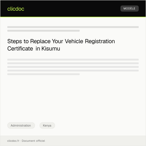 Document preview: Application for Vehicle Registration Certificate Replacement for Vehicle in Kisumu — Administration, Kenya