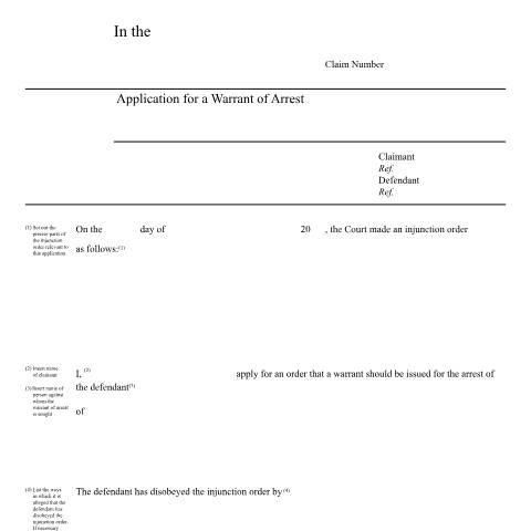 Document preview: Application for a warrant of arrest: Form N139 — HM Courts & Tribunals Service, United Kingdom