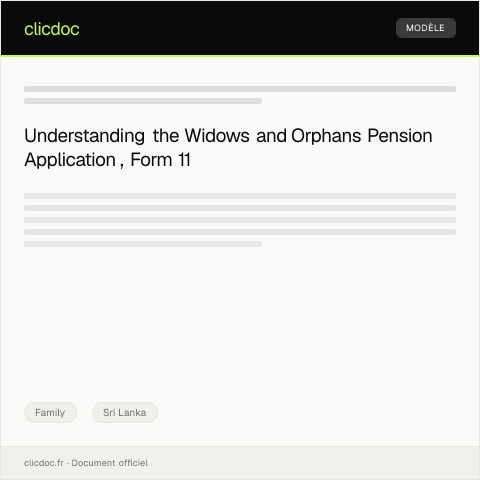 Document preview: Application for Widows and Orphans Pension – Form 11 — Family, Sri Lanka