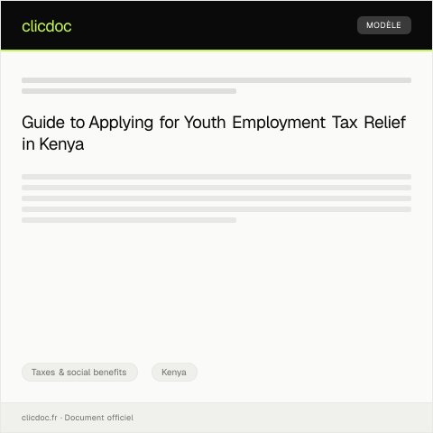 Document preview: Application for Youth Employment Tax Relief (Form YETR-026) — Taxes & social benefits, Kenya