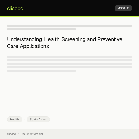 Document preview: Application for Health Screening and Preventive Care — Health, South Africa