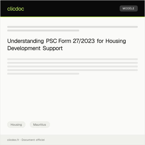 Document preview: Application for Housing Development Project Support (PSC Form 27/2023) — Housing, Mauritius
