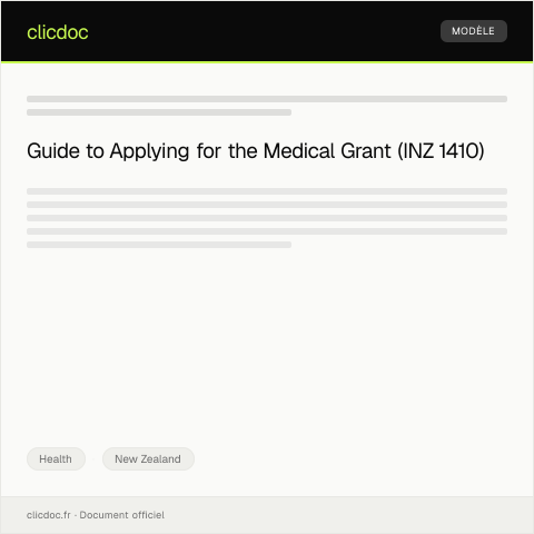 Document preview: Application for Medical Grant for Low-Income Families (INZ 1410) - tono mō te pūtea rongoā mō ngā rāngai iti — Health, New Zealand