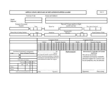 Document preview: DA 74 – Application Release of Detained Stopped Goods – External Form — PDF Forms, South Africa (CERFA n°DA 74)