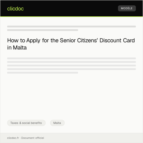 Document preview: Application for Senior Citizens’ Discount Card — Taxes & social benefits, Malta