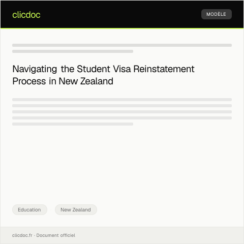 Document preview: Application for Student Visa Reinstatement / Tono mō te Hoki i te Raihana Akonga kua ngaro — Education, New Zealand