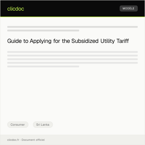 Document preview: Application for Subsidized Utility Tariff — Consumer, Sri Lanka