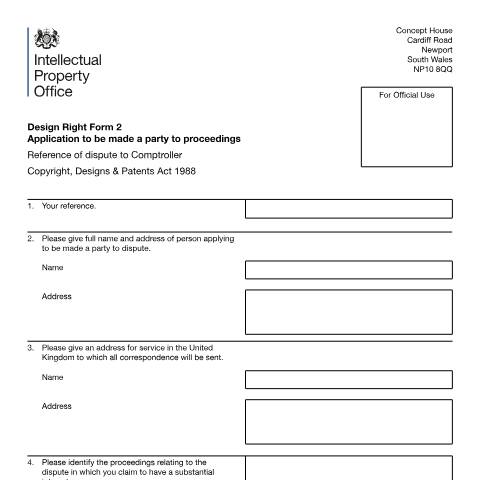 Document preview: Application to be made a party to proceedings — Intellectual Property Office, United Kingdom