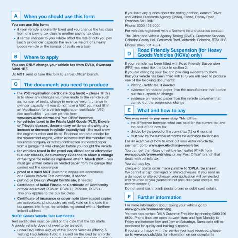 Document preview: Application to change a vehicle's tax class (V70) — Driver and Vehicle Licensing Agency, United Kingdom