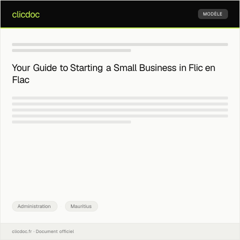Document preview: Application to Establish a Small Business in Flic en Flac — Administration, Mauritius