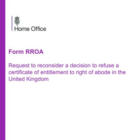 Document preview: Application to reconsider a decision for a certificate of entitlement to the right of abode — UK Visas and Immigration, United Kingdom