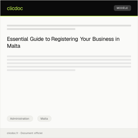Document preview: Application to Register a New Business Activity with the Malta Business Registry — Administration, Malta
