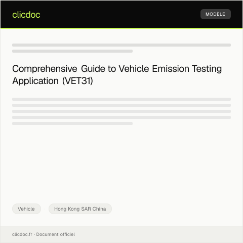 Document preview: Application for Vehicle Emission Testing (Form VET31) 汽車排放測試申請（表格 VET31） — Vehicle, Hong Kong SAR China