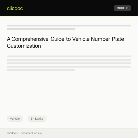 Document preview: Application for Vehicle Number Plate Customization — Vehicle, Sri Lanka