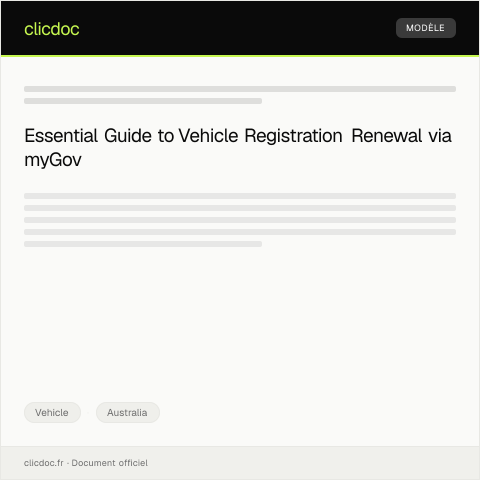 Document preview: Application for Vehicle Registration Renewal via myGov — Vehicle, Australia