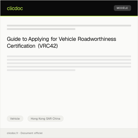 Document preview: Application for Vehicle Roadworthiness Certification (Form VRC42) 車輛合格證申請（表格 VRC42） — Vehicle, Hong Kong SAR China